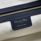Dior Classic Navy Blue Monogram Canvas Satchel Bag with Top Handles