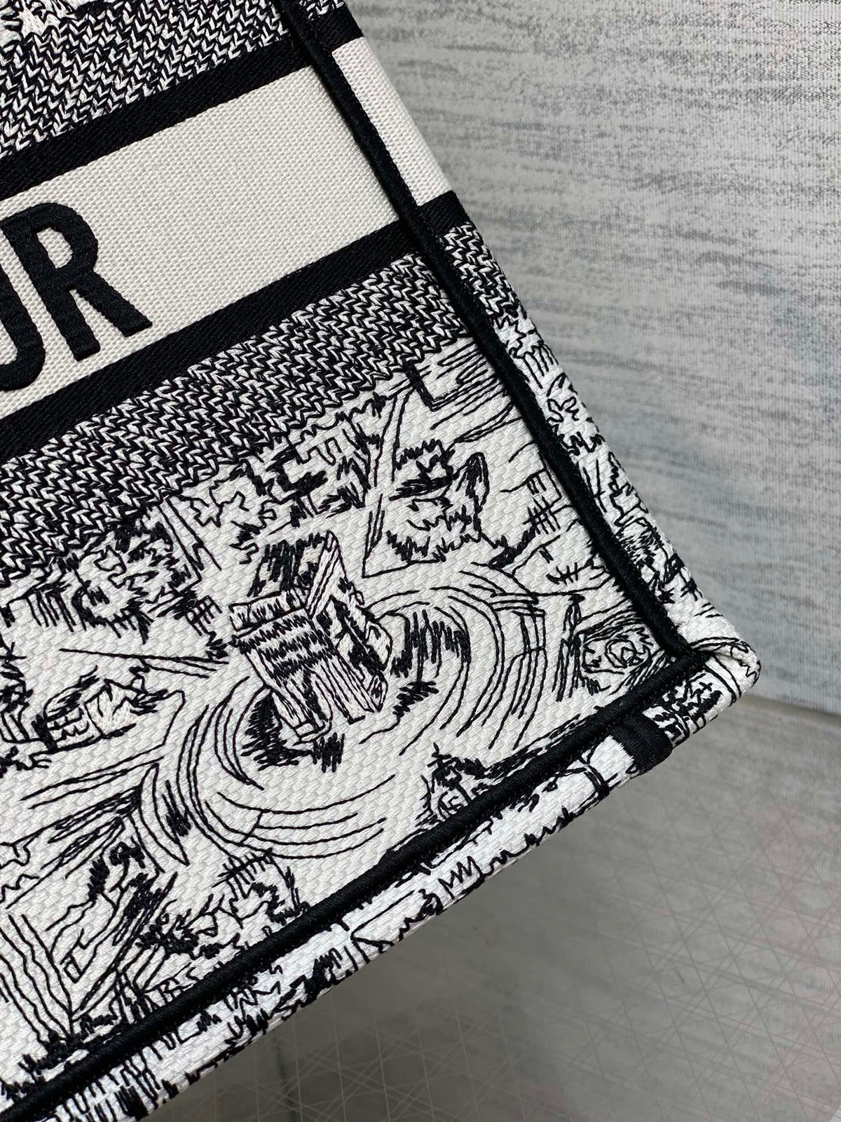 Dior Paris Plan Map Print Canvas Tote Bag Black and White Shoulder Handbag
