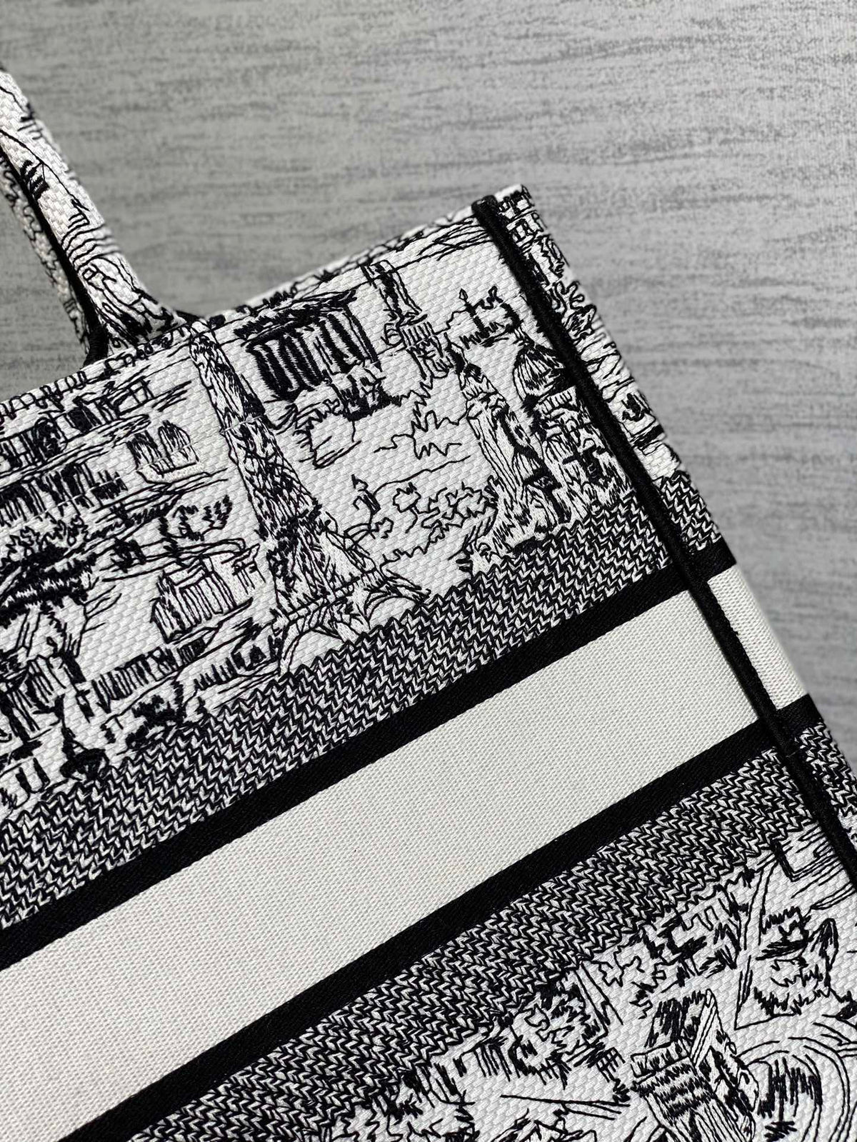 Dior Paris Plan Map Print Canvas Tote Bag Black and White Shoulder Handbag