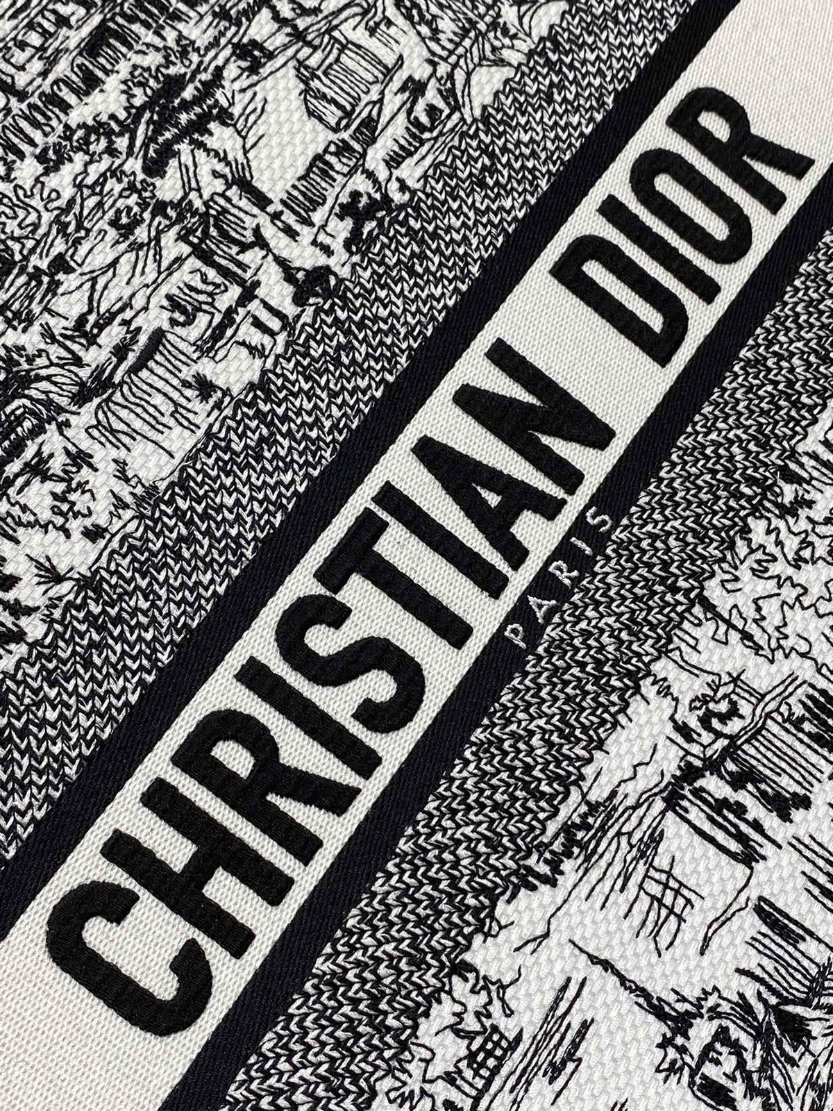 Dior Paris Plan Map Print Canvas Tote Bag Black and White Shoulder Handbag