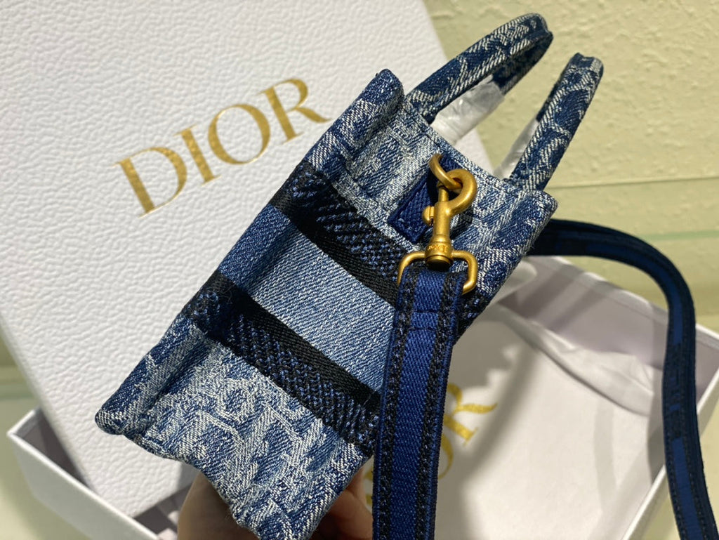 Dior Blue Monogram Canvas Mini Tote Bag with Shoulder Strap