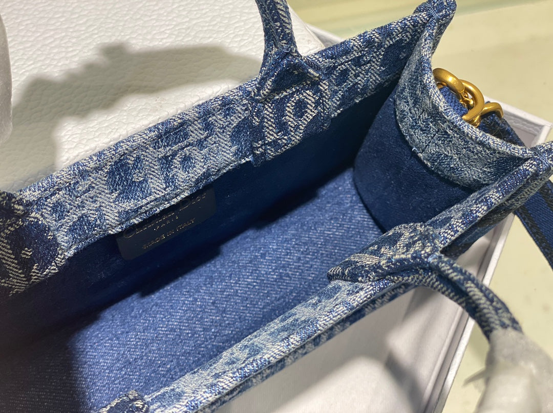 Dior Blue Monogram Canvas Mini Tote Bag with Shoulder Strap