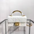 Dior White Quilted Leather Shoulder Bag with Gold Metal Top Handle