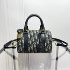 Dior Blue Monogram Canvas Mini Boston Bag with Leather Shoulder Strap