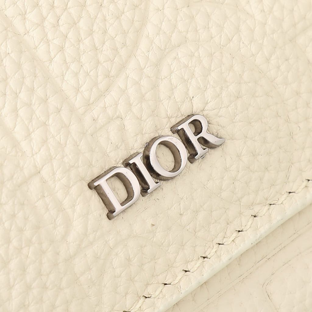 Dior Luxury Off-White Embossed Leather Crossbody Shoulder Bag