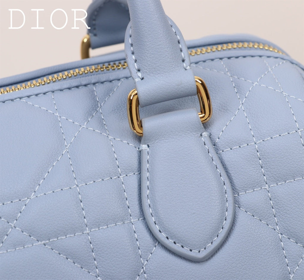 Dior Light Blue Quilted Leather Duffle Bag with Crossbody Strap