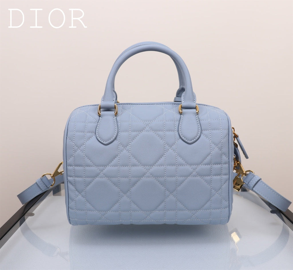 Dior Light Blue Quilted Leather Duffle Bag with Crossbody Strap