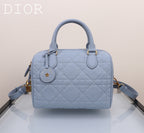 Dior Light Blue Quilted Leather Duffle Bag with Crossbody Strap