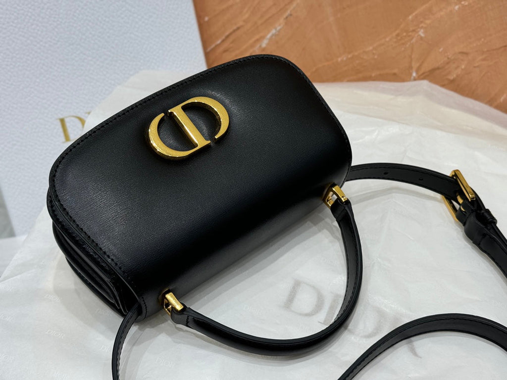 Dior Classic Black Leather Crossbody Bag with Top Handle and Gold Clasp