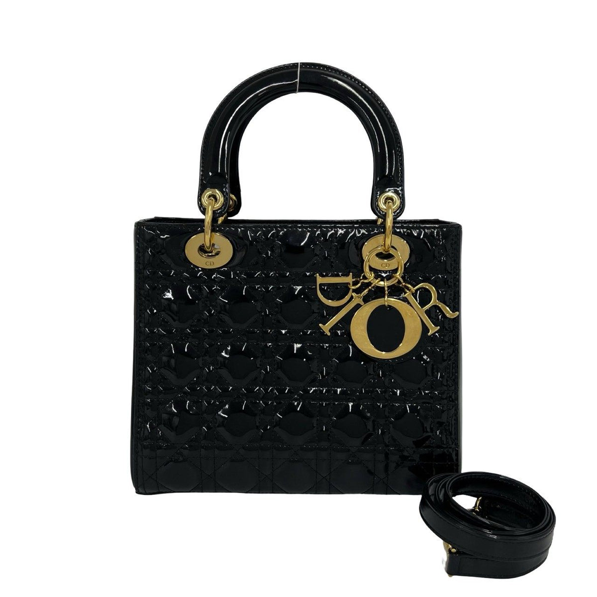 Christian Dior Lady Dior Patent Leather 2way Shoulder Bag