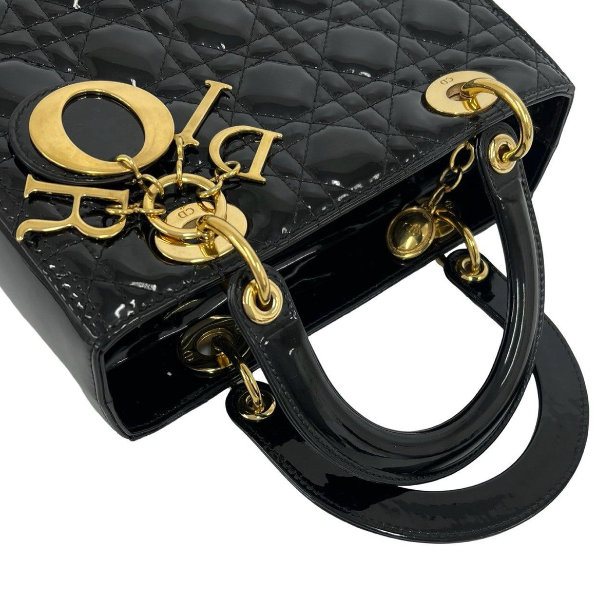 Christian Dior Lady Dior Patent Leather 2way Shoulder Bag