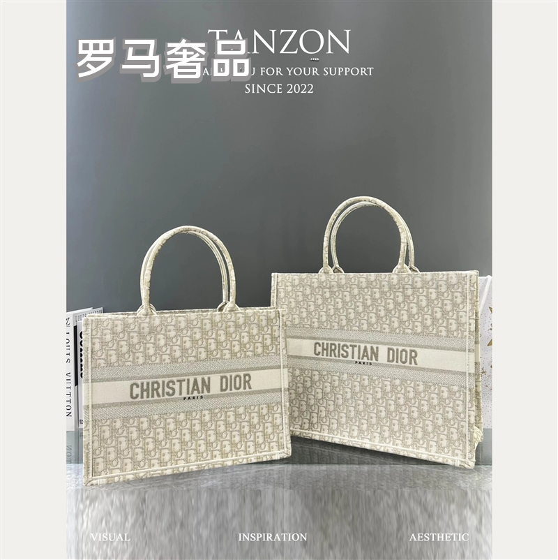 Dior Classic Monogram Canvas Tote Bag Elegant Top Handle Shoulder Handbag