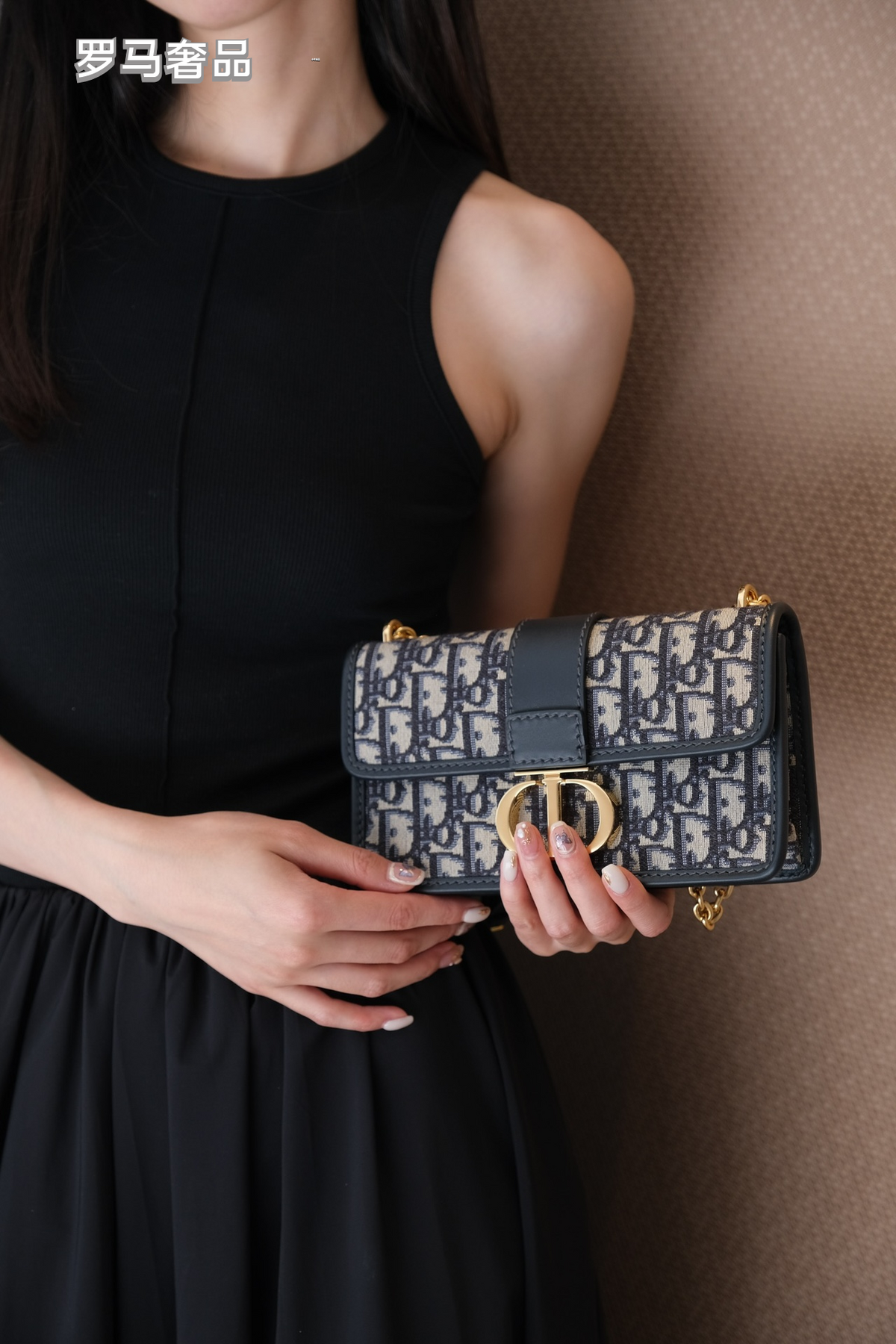 Dior Luxury Monogram Canvas Shoulder Bag with Gold Hardware and Chain Strap